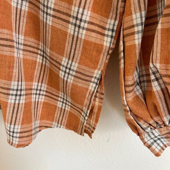 POL Shirt Oversize Plaid Tunic Split Collar Bishop Sleeve - Picture 6 of 11